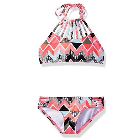 Billabong Girls Zigginz High Neck Two Piece Swimsuit Multicolor Size 10 - Picture 1 of 2